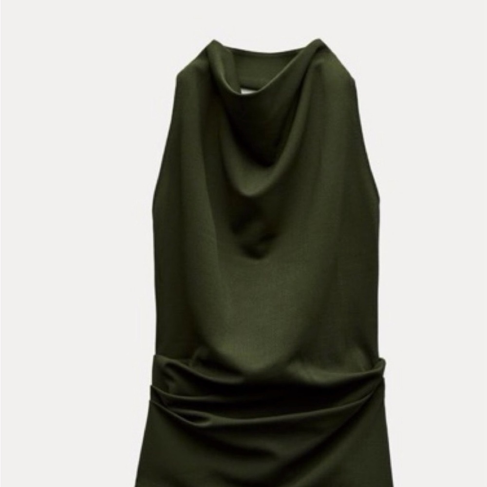 Zara Olive Green Draped Cowl Neck Camisole runs small